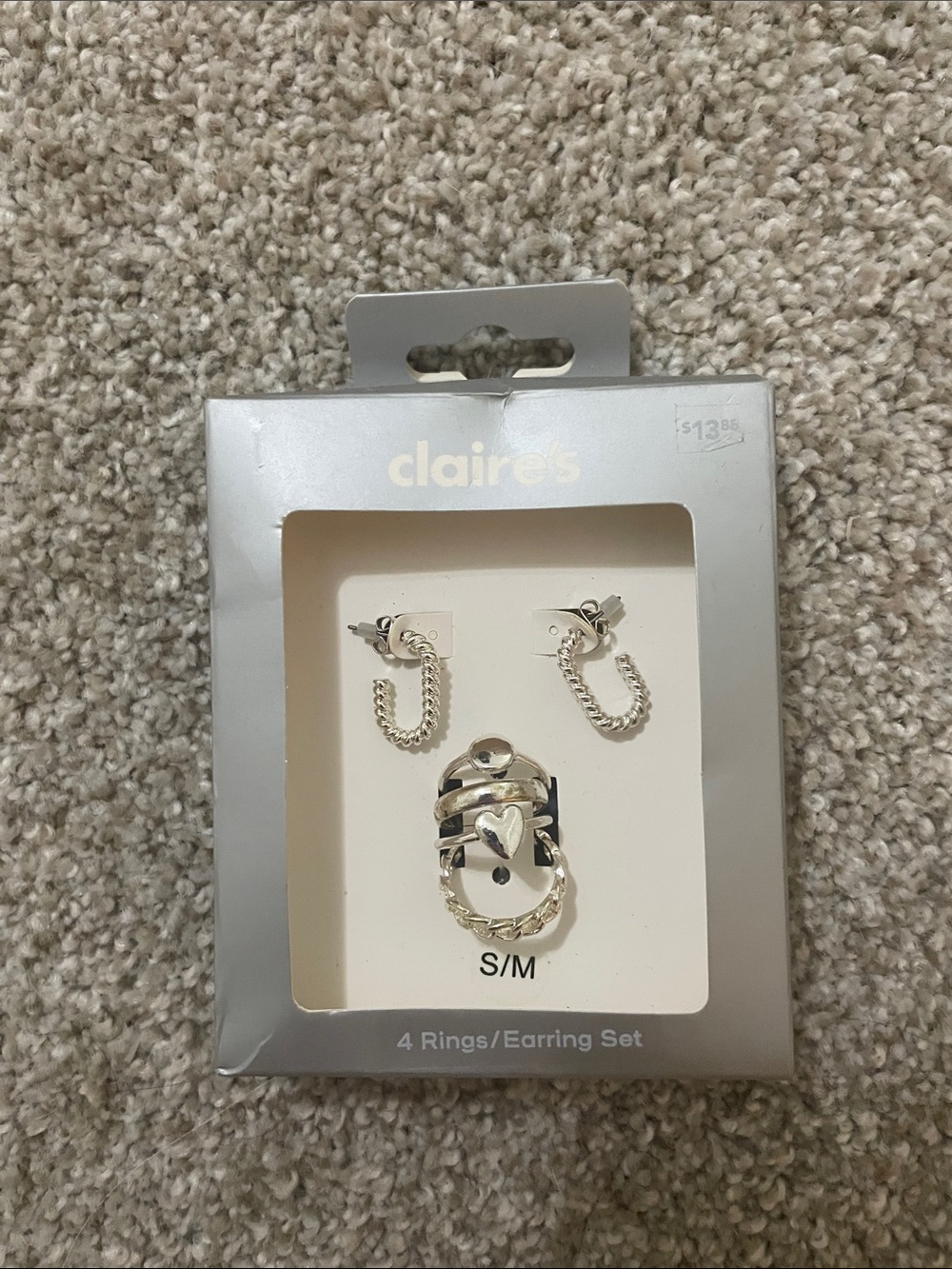 Claire's Silver Tone Kids Ring and Hoop Earring Set